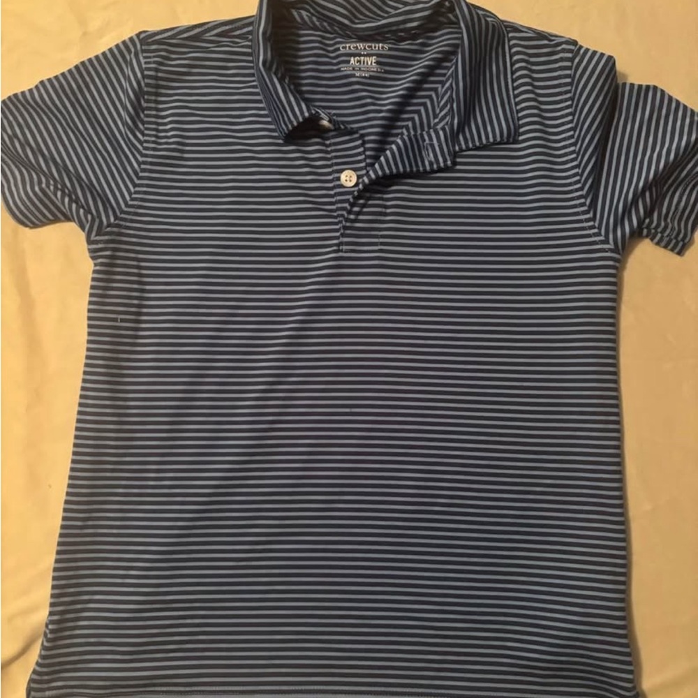Crewcuts Blue Polo Shirt Striped Casual Boys Medium 8-9